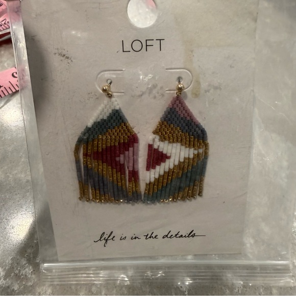 LOFT Colorful Beaded Chevron Fringe Earrings NWT - Picture 2 of 5